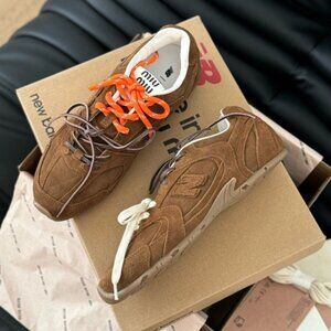 New Balance Brown Sneakers with Orange Laces